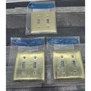 Lot Of 3 Brainerd Double Switch Wallplate Polished Brass 2 Gang. 64098. {52}.